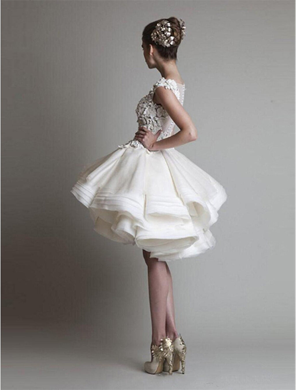 Ball Gown Floral Little White Dresses Puffy Homecoming Cocktail Party Valentine's Day Dress Jewel Neck Sleeveless Short / Mini Organza with Tier Appliques Shouder Flower