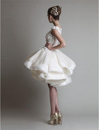Ball Gown Floral Little White Dresses Puffy Homecoming Cocktail Party Valentine's Day Dress Jewel Neck Sleeveless Short / Mini Organza with Tier Appliques Shouder Flower