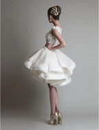 Floral Little White Dresses Puffy Homecoming Cocktail Party Dress Sleeveless Short Mini Tier Shouder Flower