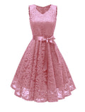 A-Line Cocktail Dresses Minimalist Dress Homecoming Graduation Short / Mini Sleeveless V Neck Lace with Bow(s) Pleats