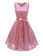 A-Line Cocktail Dresses Minimalist Dress Homecoming Graduation Short / Mini Sleeveless V Neck Lace with Bow(s) Pleats