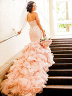 Trumpet/Mermaid Sleeveless Sweetheart Court Train Ruffles Organza Wedding Dresses