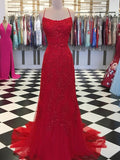 A-Line/Princess Tulle Applique Spaghetti Straps Sleeveless Sweep/Brush Train Dresses