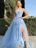 A-Line/Princess Tulle Applique Halter Sleeveless Sweep/Brush Train Dresses