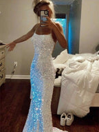 Sheath/Column Velvet Sequins Spaghetti Straps Sleeveless Sweep/Brush Train Dresses