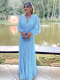 A-Line/Princess Chiffon Ruffles V-neck Long Sleeves Floor-Length Mother of the Bride Dresses