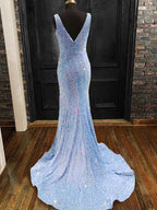 Sheath/Column Velvet Sequins V-neck Sleeveless Sweep/Brush Train Dresses