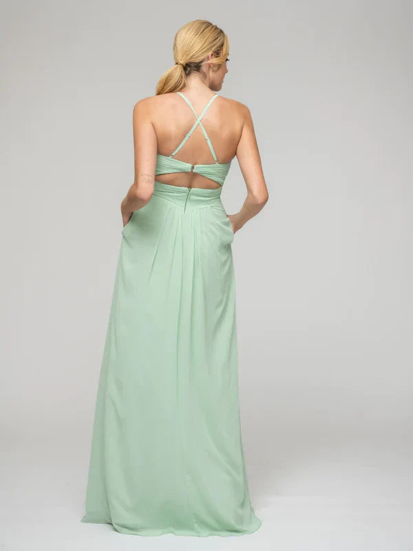 Elegant Chiffon Sweetheart Pocket Bridesmaid Dresses With Crisscross Back For Wedding Party