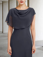 Mother of the Bride Dress Wedding Vintage Elegant Chiffon Short Sleeve with Pearls Ruching