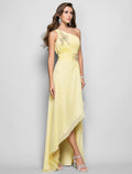 Elegant Dress Wedding Guest Asymmetrical Sleeveless One Shoulder Chiffon with Beading Slit Appliques