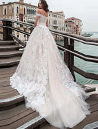 Engagement Formal Wedding Dresses Chapel Train Ball Gown Short Sleeve Off Shoulder Lace Appliques