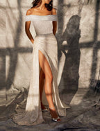 Mermaid / Trumpet Prom Dresses Sparkle & Shine Dress Formal Court Train Sleeveless Off Shoulder Sequined with Sequin