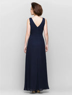 Sheath / Column Mother of the Bride Dress Convertible Dress V Neck Floor Length Chiffon 3/4 Length Sleeve with Criss Cross Cascading Ruffles