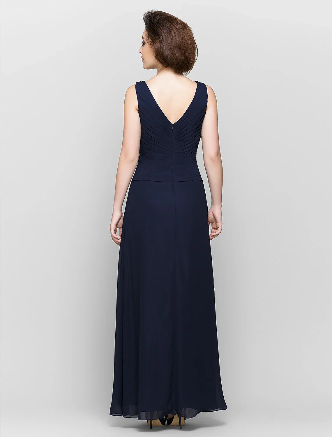 Sheath / Column Mother of the Bride Dress Convertible Dress V Neck Floor Length Chiffon 3/4 Length Sleeve with Criss Cross Cascading Ruffles