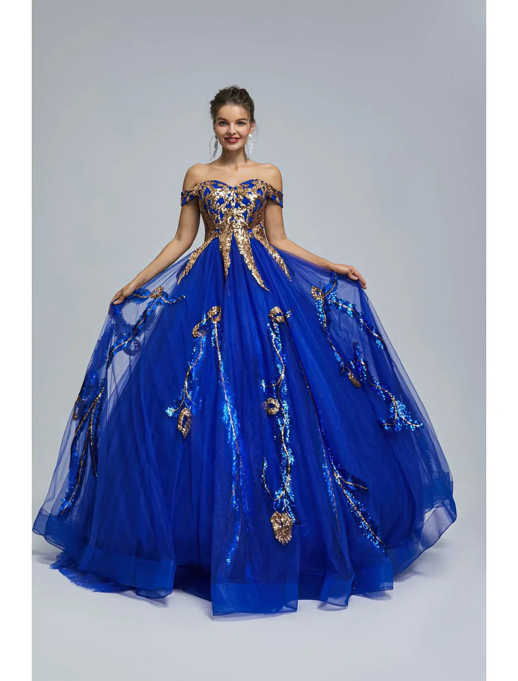 Sparkle Shine Dress Quinceanera Floor Length Sleeveless Off Shoulder Tulle with Sequin