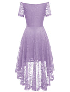A-Line Cocktail Dresses Vintage Dress Graduation Party Wear Knee Length Short Sleeve Off Shoulder Lace with Pleats