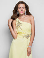 Elegant Dress Wedding Guest Asymmetrical Sleeveless One Shoulder Chiffon with Beading Slit Appliques