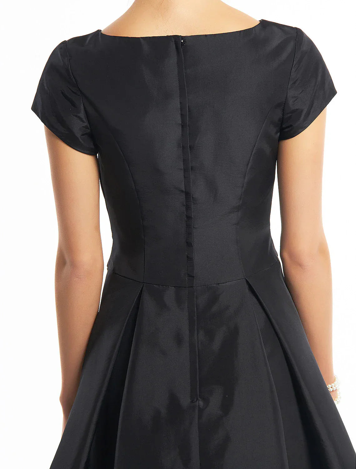 A-Line Vintage Dress Homecoming Wedding Guest Tea Length Short Sleeve Boat Neck Taffeta with Buttons