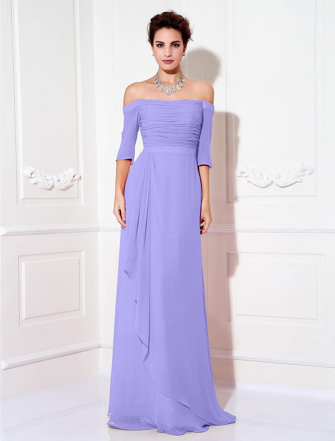 Minimalist Dress Wedding Half Sleeve Off Shoulder Chiffon