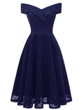 A-Line WE Party Dress Holiday Graduation Knee Length Short Sleeve Off Shoulder Bridesmaid Dress Lace with Pleats