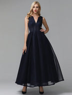 A-Line Little Black Dress Dress Wedding Ankle V Wire Spandex with Sash Ribbon