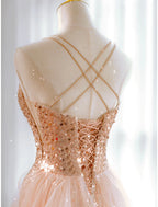 A-Line Prom Dresses Sparkle & Shine Dress Sweet 16 Floor Length Sleeveless Sweetheart Tulle with Sequin
