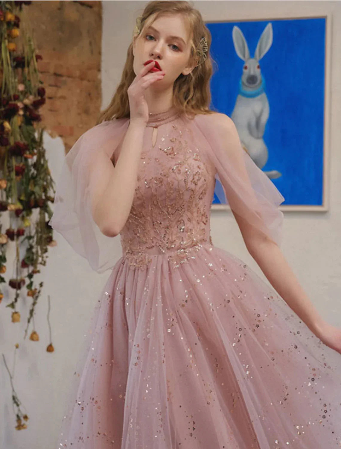 A-Line Cocktail Dresses Party Dress Engagement Knee Length 3/4 Length Sleeve Jewel Neck Tulle with Sequin Appliques