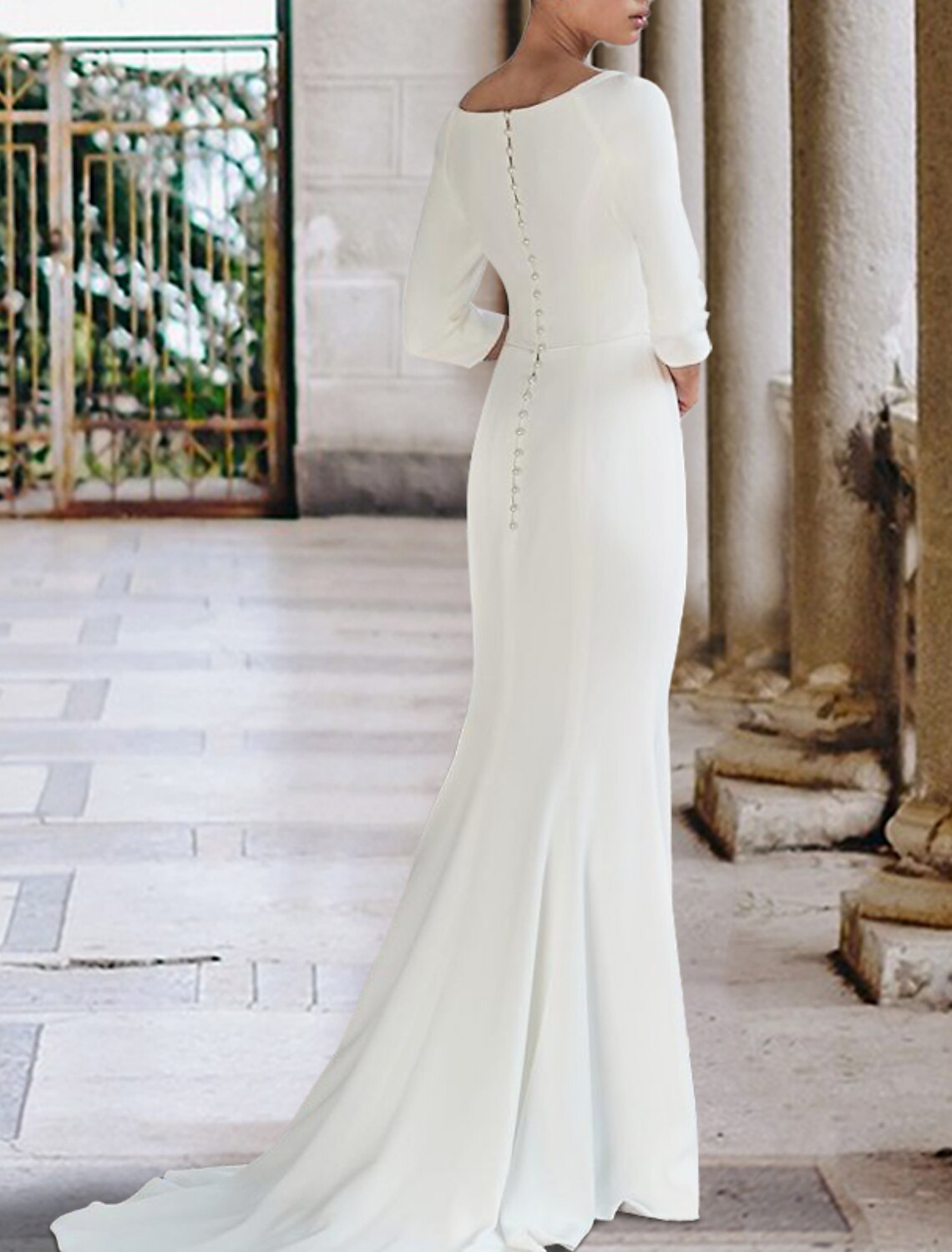 Mermaid Trumpet Wedding Dress With Stretch Fabric Half Sleeve Sweetheart Neckline Sweep Train For Modern Brides