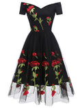 A-Line Cocktail Dresses Party Dress Holiday Wedding Guest Knee Length Short Sleeve Off Shoulder Organza with Embroidery Appliques