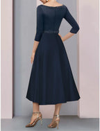 A-Line Mother of the Bride Dress Wedding Vintage Elegant V Neck Length Short Sleeve with Pleats Beading