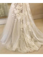 Beach Open Back Wedding Dresses A-Line Sleeveless V Neck Lace Appliques