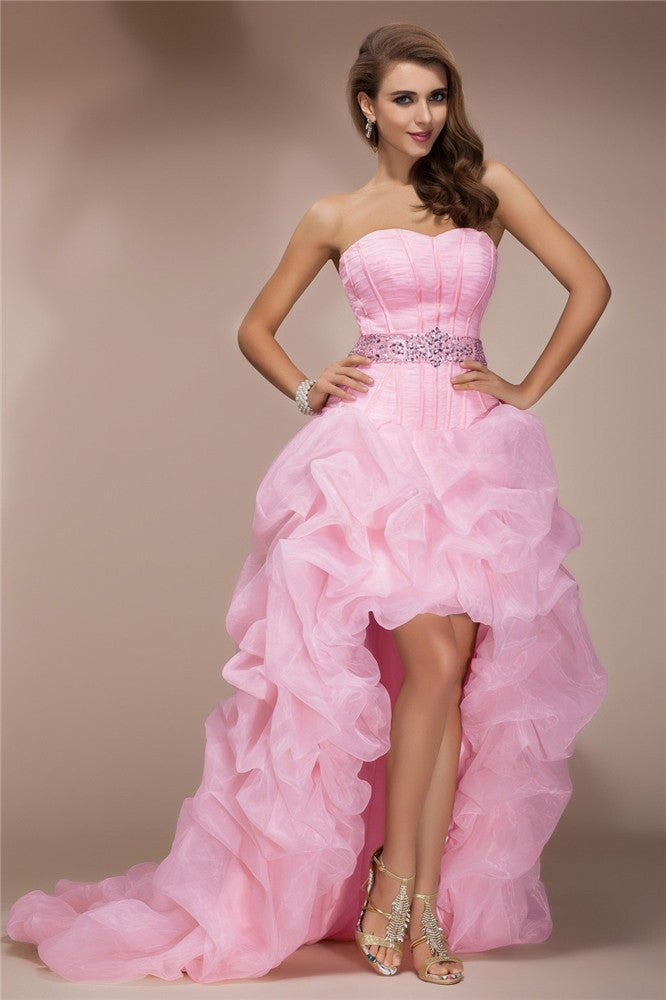 Girls Glamorous A-Line Princess Beaded Organza Dress With Sweetheart Neckline And High Low Hem
