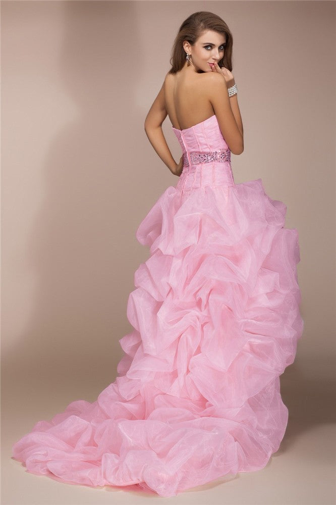Girls Glamorous A-Line Princess Beaded Organza Dress With Sweetheart Neckline And High Low Hem