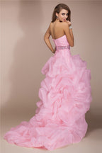 Girls Glamorous A-Line Princess Beaded Organza Dress With Sweetheart Neckline And High Low Hem