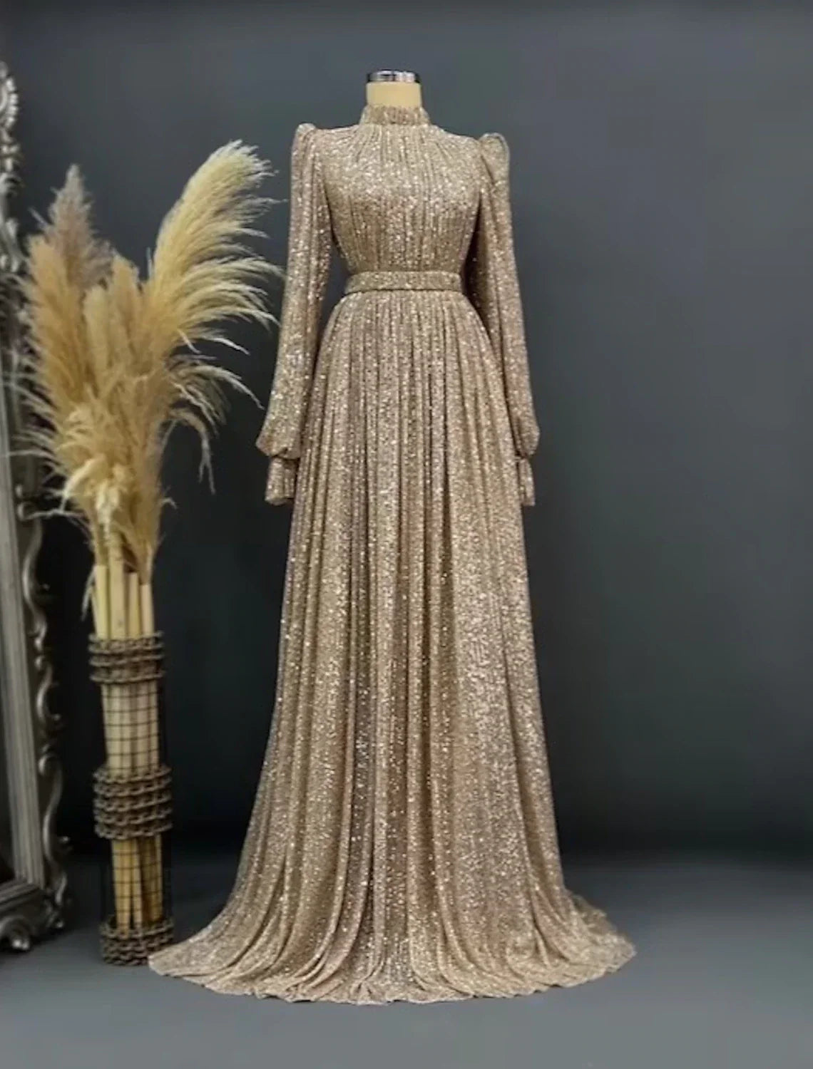 A-Line Evening Gown Elegant Dress Christmas Black Tie Floor Length Long Sleeve Jewel Neck Fall Wedding Guest Sequined with Ruched