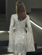 Sparkle Elegant Homecoming Cocktail Party Dress V Neck Long Sleeve Short Mini Sequined with Sequin Slit