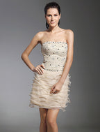 Dress Holiday Short Mini Sleeveless Strapless Lace with Lace Beadin