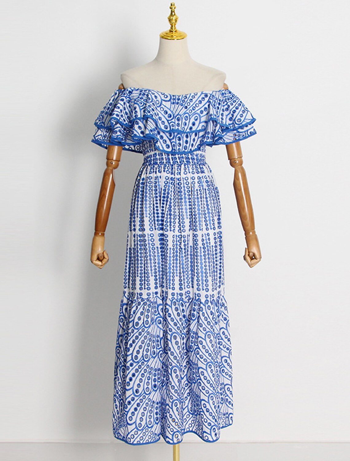 A-Line Wedding Guest Dresses Casual Dress Holiday Summer Ankle Length Short Sleeve Off Shoulder Polyester with Ruffles Embroidery