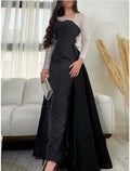Sheath / Column Evening Gown Elegant Dress Formal Floor Length Black Dress Long Sleeve Scoop Neck Satin with Pleats Sequin