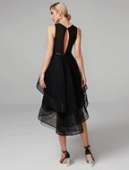 Dress Knee Length Sleeveless Satin Beading Cascading Ruffles