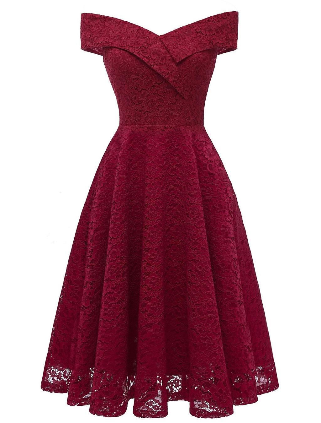 A-Line WE Party Dress Holiday Graduation Knee Length Short Sleeve Off Shoulder Bridesmaid Dress Lace with Pleats
