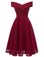 A-Line WE Party Dress Holiday Graduation Knee Length Short Sleeve Off Shoulder Bridesmaid Dress Lace with Pleats