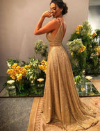 A-Line Prom Dresses Luxurious Dress  Strap Stretch Satin Backless with Sequin