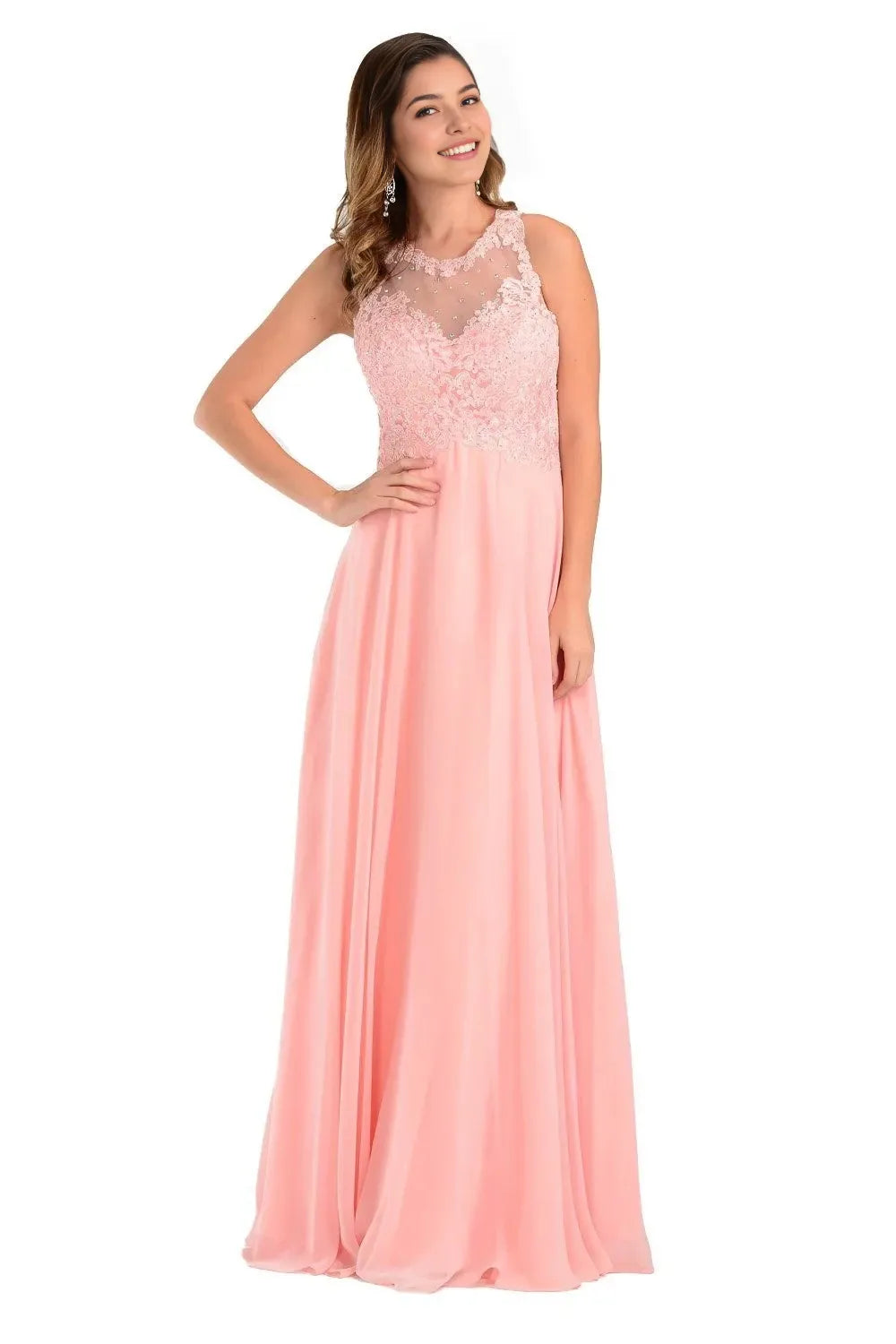Romantic A-Line Halter Sleeveless Keyhole-Back Floor-Length Prom Dress