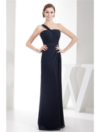 Evening Gown Dress Wedding Floor Length Sleeveless One Shoulder Chiffon with Ruched