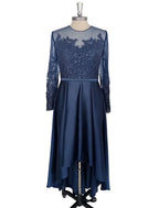 A-Line Cocktail Dresses Elegant Dress Party Wear Wedding Party Asymmetrical Long Sleeve Jewel Neck Satin with Crystals Appliques