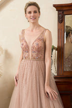 A-Line Luxurious Prom Formal Evening Dress Backless Sleeveless Floor Length Tulle with Crystals Beading