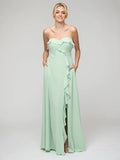 Chiffon A Line Strapless Bridesmaid Dress With Ruffles Elegant Gown For Wedding Party