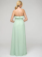 Chiffon A Line Strapless Bridesmaid Dress With Ruffles Elegant Gown For Wedding Party