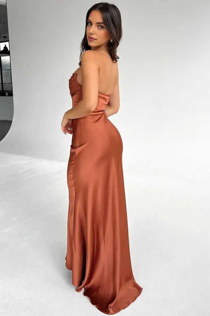 Exquisite Mermaid/Trumpet Strapless Sleeveless Backless Slit Floor-Length Prom Dress